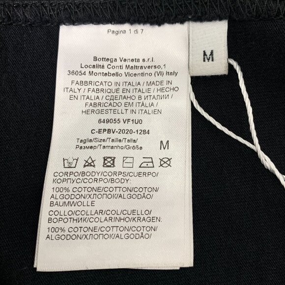 Bottega Veneta Black Cotton Round-Neck Short-Sleeved T-Shirt Size M Made In Ital - Picture 3 of 6